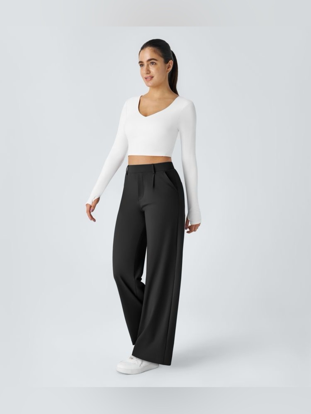 Halara DayStretch High Waist Wide Leg Stretch Black Work Pants Women's L